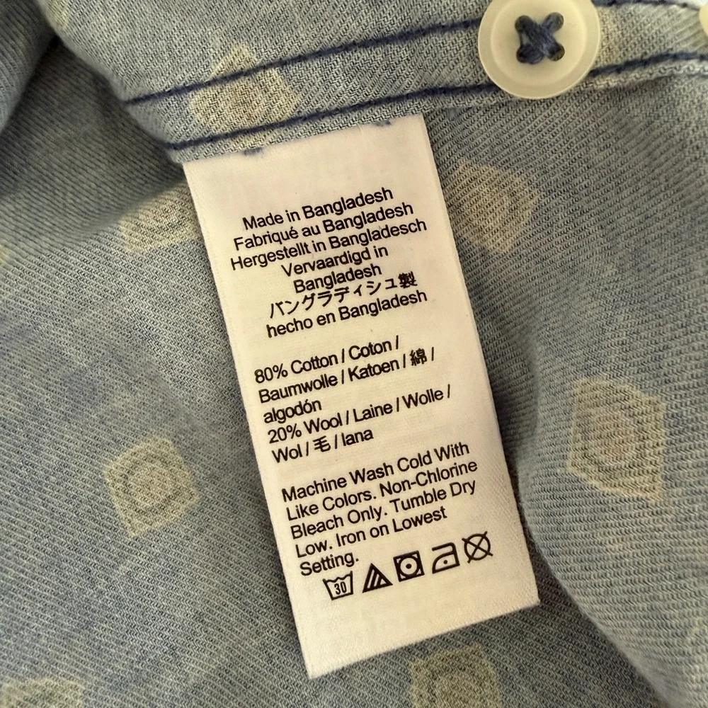 J. Crew Navy Geometric Button Down Shirt Wool Cotton M